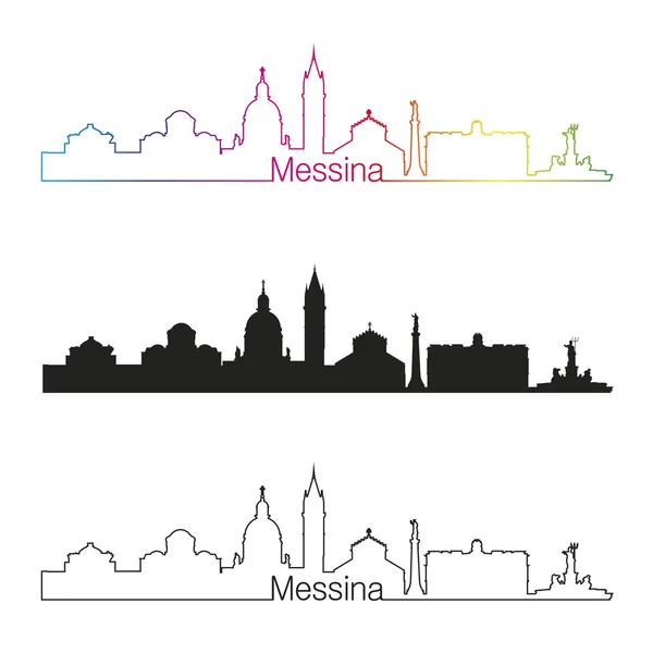 Messina skyline estilo lineal con arco iris — Vector de stock