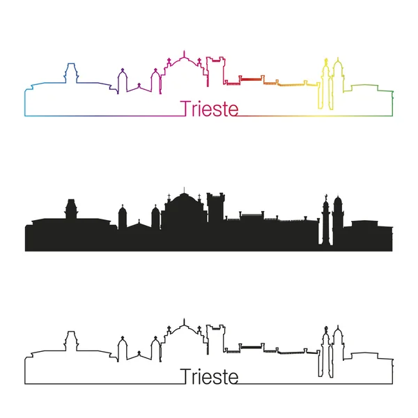 Trieste skyline lineaire stijl met regenboog — Stockvector
