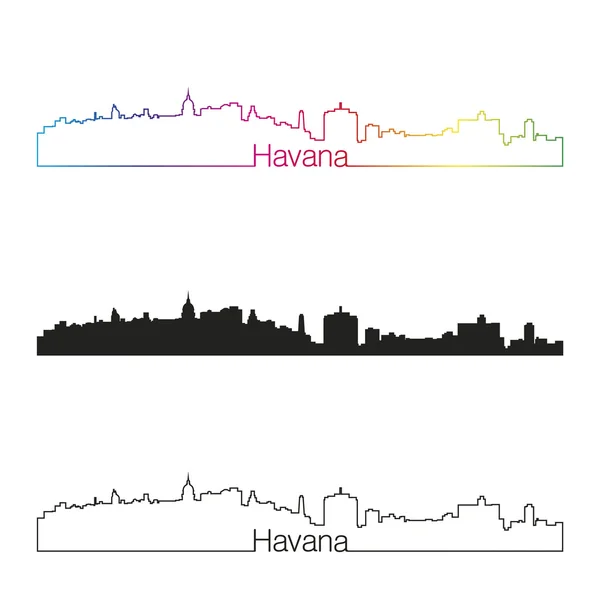 Skyline Habana estilo lineal con arco iris — Vector de stock