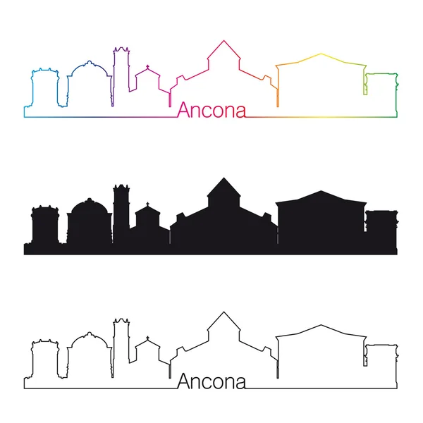 Ancona skyline linjär stil med regnbåge — Stock vektor