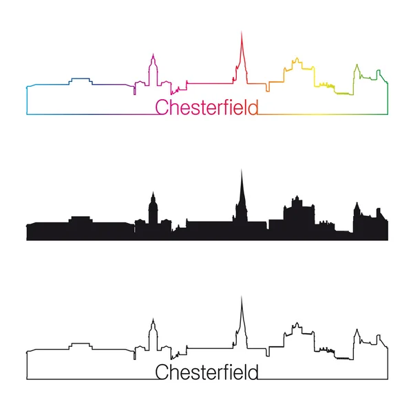 Chesterfield Skyline linearer Stil mit Regenbogen — Stockvektor