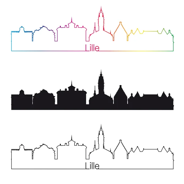 Lille skyline estilo lineal con arco iris — Archivo Imágenes Vectoriales