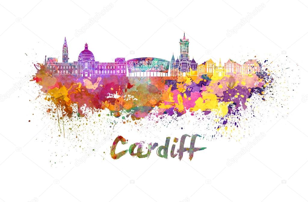 Cardiff skyline in watercolor