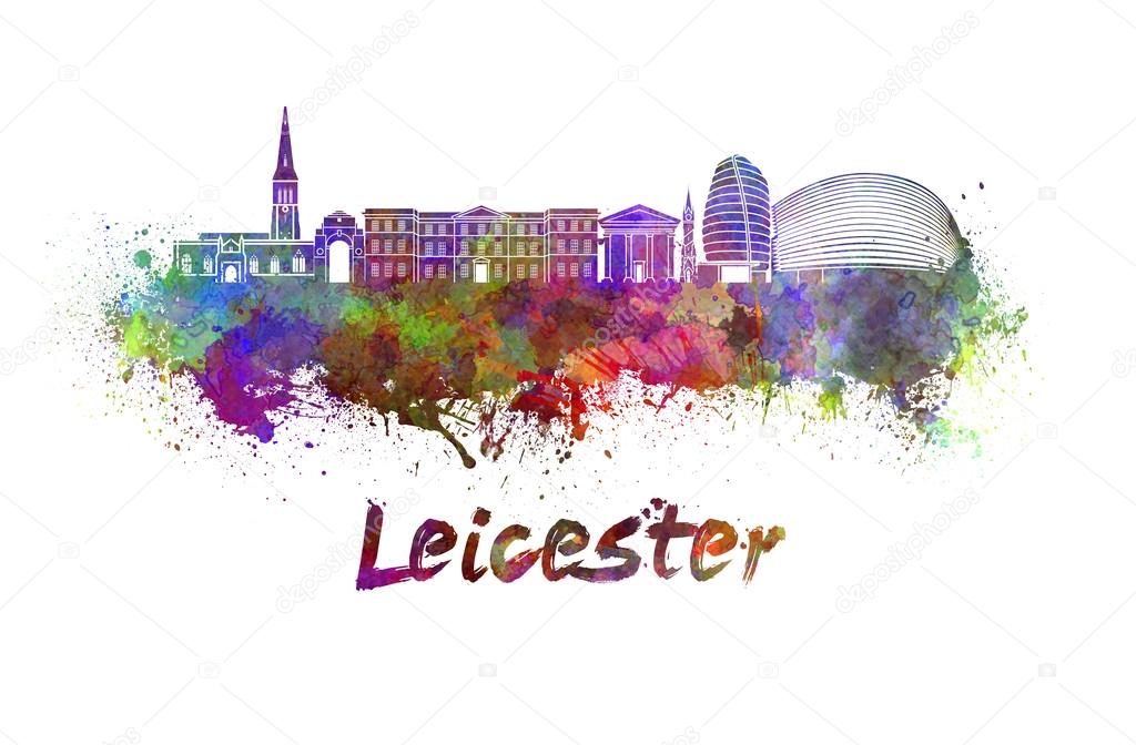 Leicester skyline in watercolor 