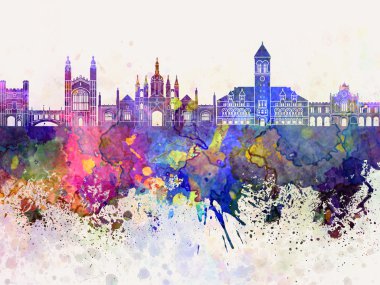 Cambridge manzarası suluboya arka planda