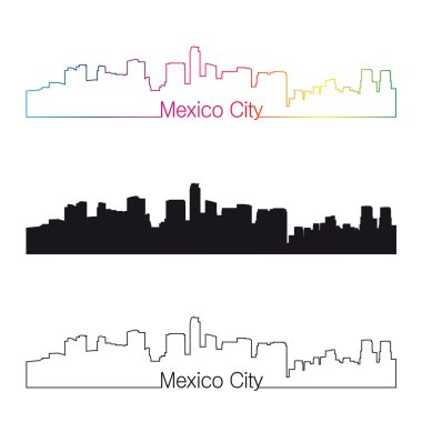 Mexico City skyline doğrusal stiliyle gökkuşağı