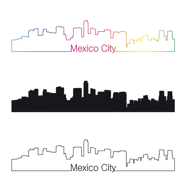 Cidade do México skyline estilo linear com arco-íris —  Vetores de Stock