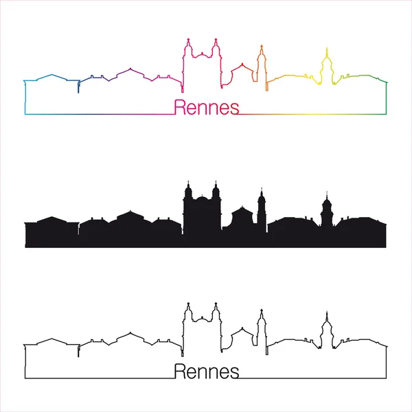 Rennes skyline in stile lineare con arcobaleno — Vettoriale Stock