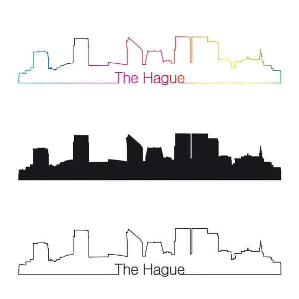 Den Haag skyline lineaire stijl met regenboog — Stockvector