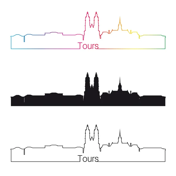 Tours skyline linjär stil med regnbåge — Stock vektor