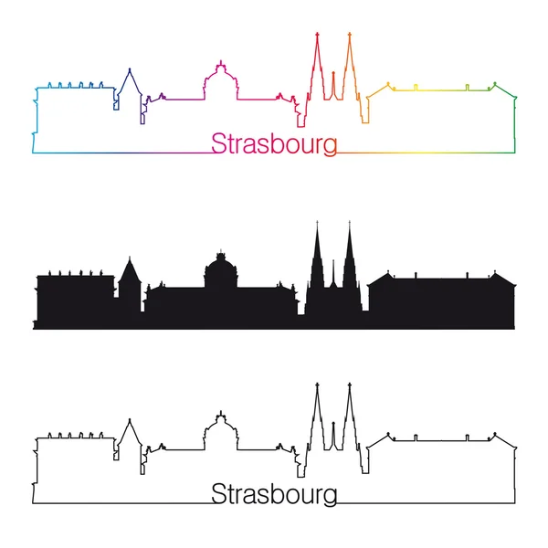 Estrasburgo skyline estilo lineal con arco iris — Archivo Imágenes Vectoriales