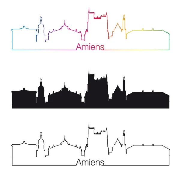 Amiens skyline estilo lineal con arco iris — Vector de stock