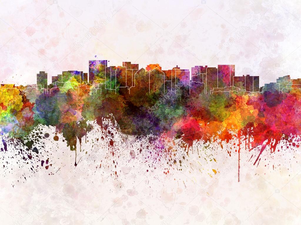 Oakland skyline in watercolor background
