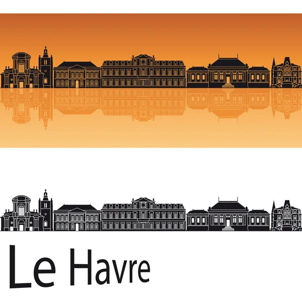 Skyline Le Havre en fondo naranja — Vector de stock