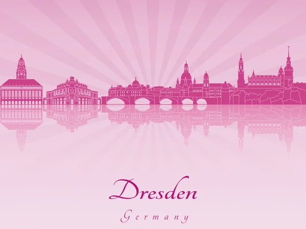 Skyline van Dresden in paarse stralende orchid — Stockvector