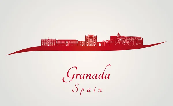 Skyline di Granada in rosso — Vettoriale Stock
