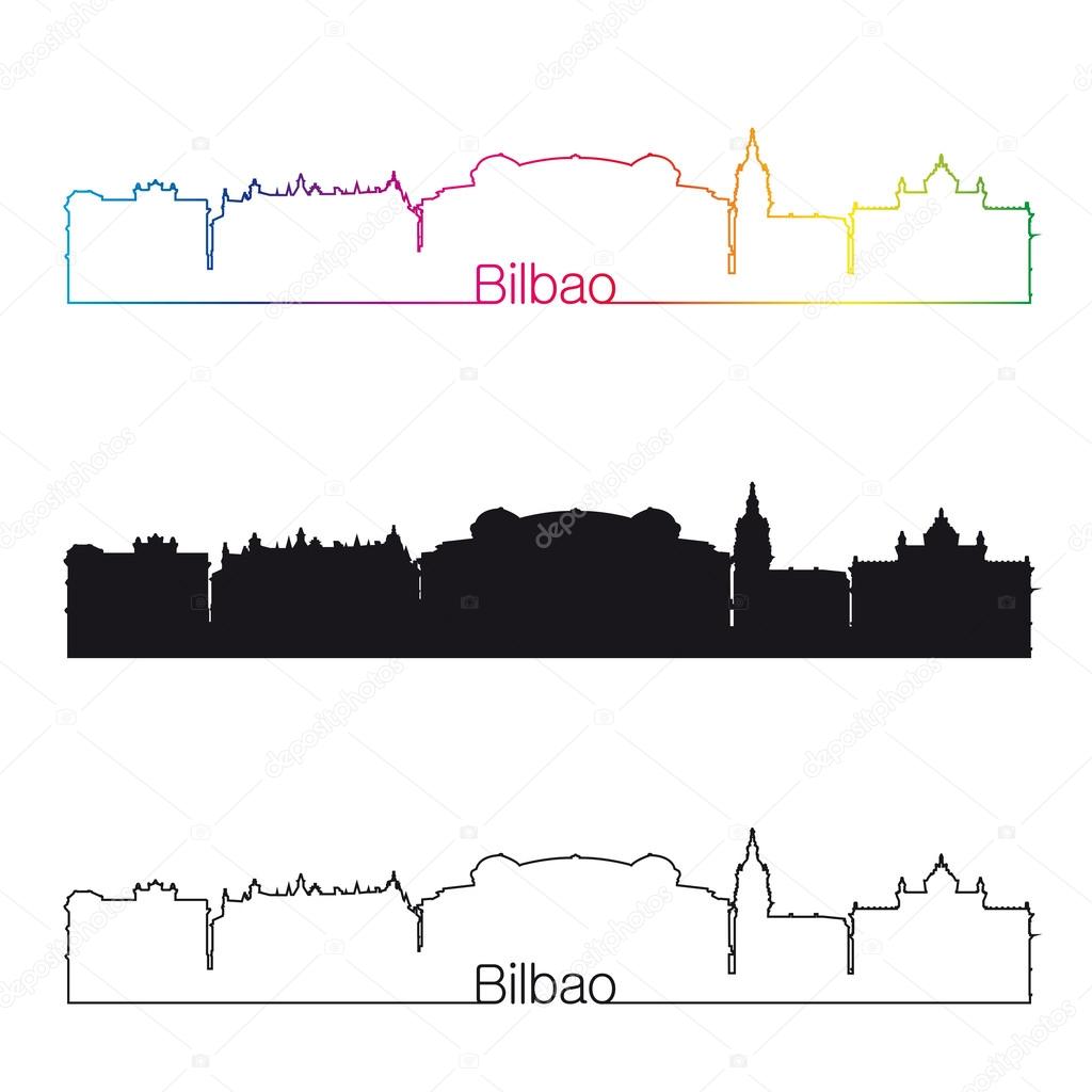 Bilbao skyline linear style with rainbow
