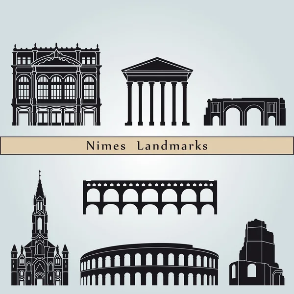 Monumentos y monumentos de Nimes — Archivo Imágenes Vectoriales