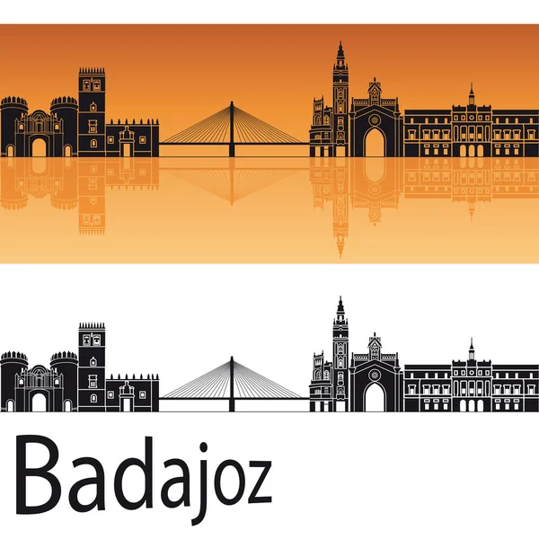 Skyline Badajoz sullo sfondo arancione — Vettoriale Stock