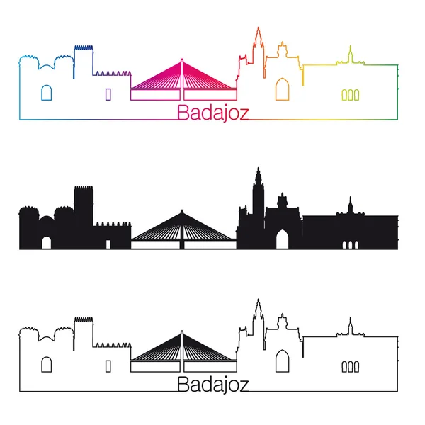 Badajoz skyline estilo linear com arco-íris —  Vetores de Stock