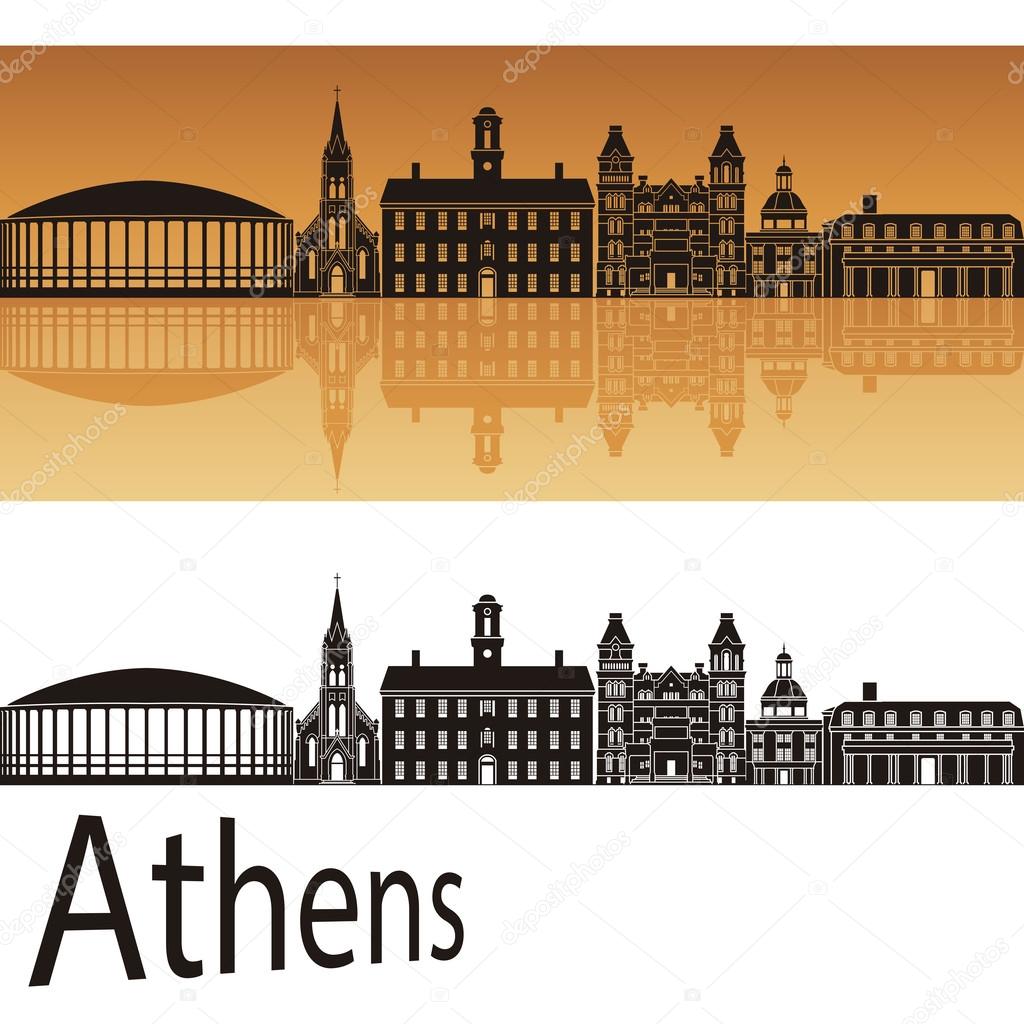 Athens skyline in orange background 