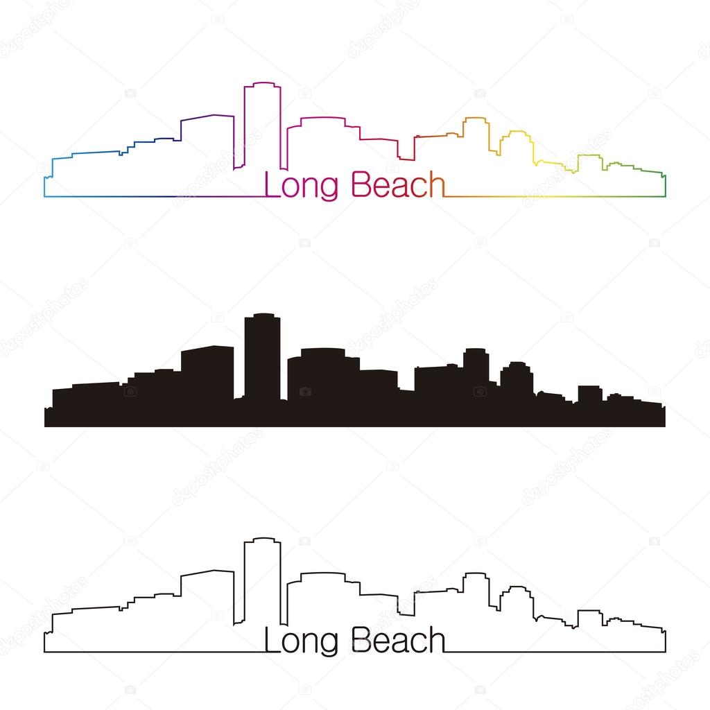 Long Beach skyline linear style with rainbow