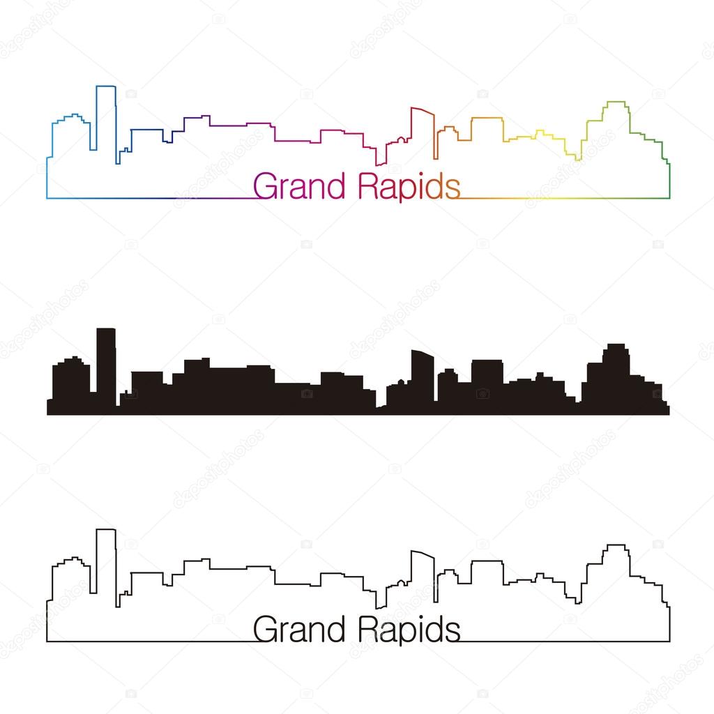 Grand Rapids skyline linear style with rainbow