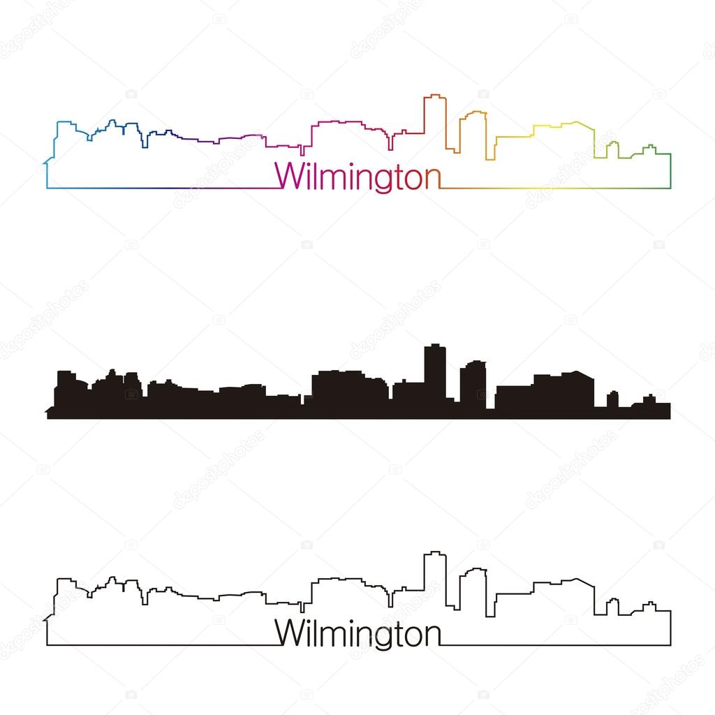 Wilmington skyline linear style with rainbow