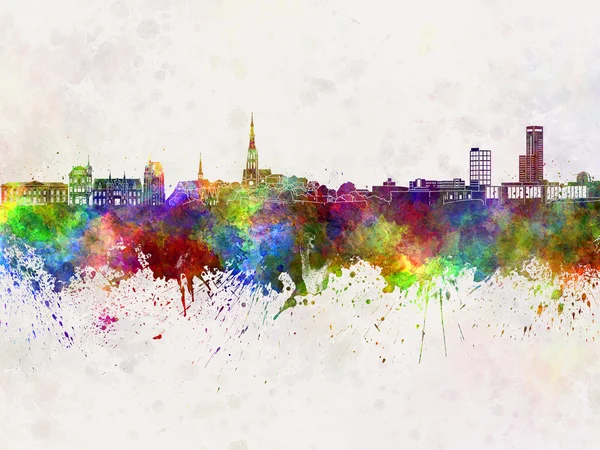 Leeuwarden skyline in watercolor background — Stock Photo, Image