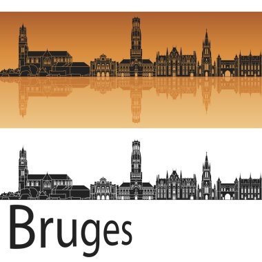 Bruges skyline in orange background  clipart