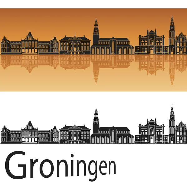 Groningen silhuett i orange bakgrund — Stock vektor