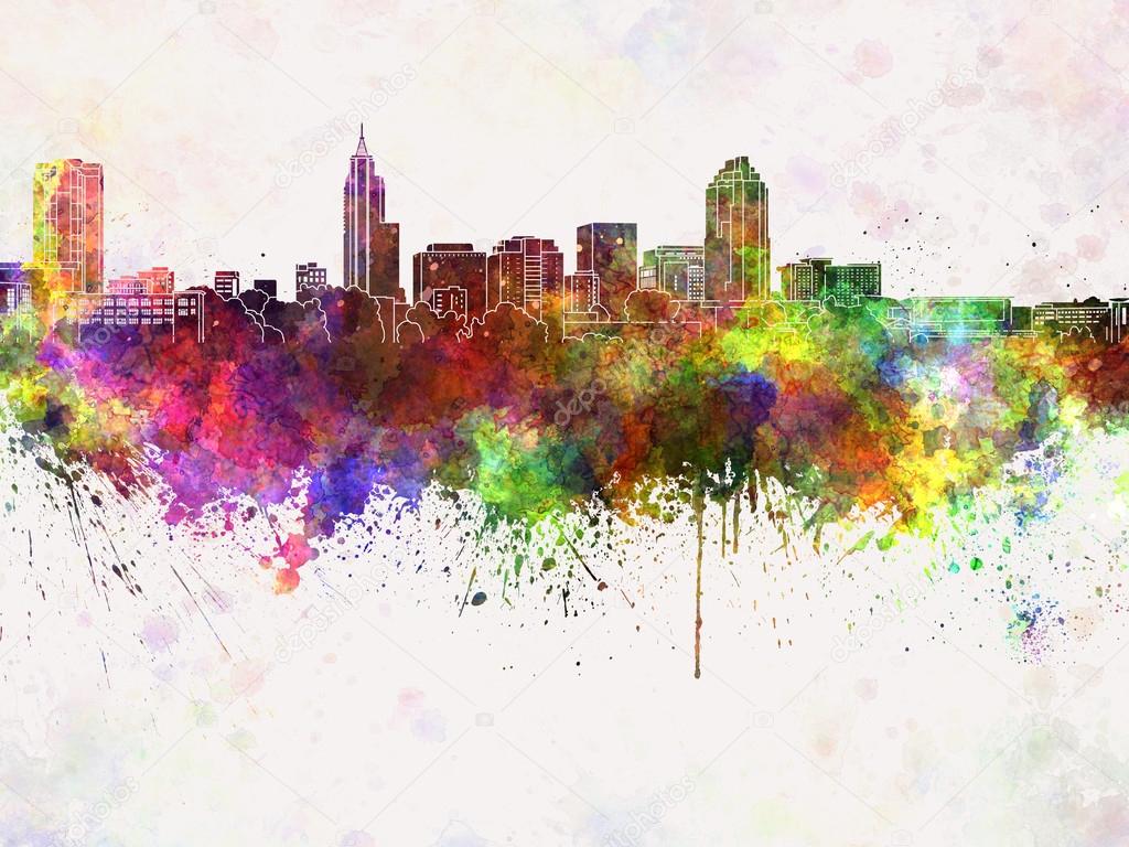Raleigh skyline in watercolor background