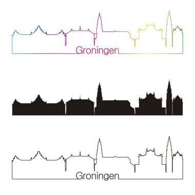 Groningen skyline linear style with rainbow clipart