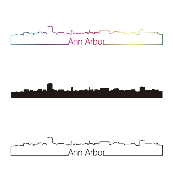 Ann Arbor skyline linjär stil med regnbåge — Stock vektor