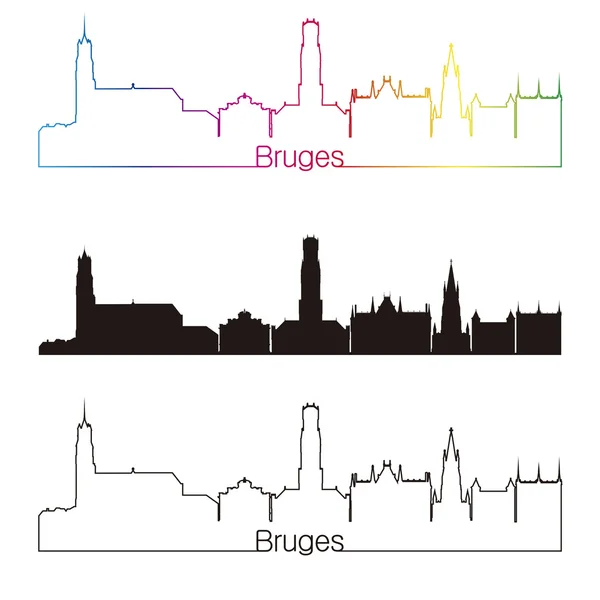 Brujas skyline estilo lineal con arco iris — Vector de stock