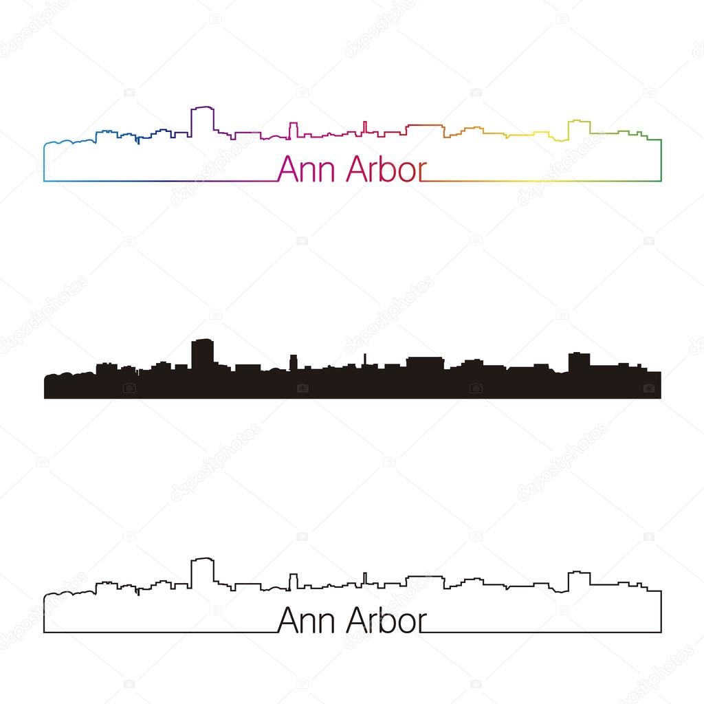 Ann Arbor skyline linear style with rainbow