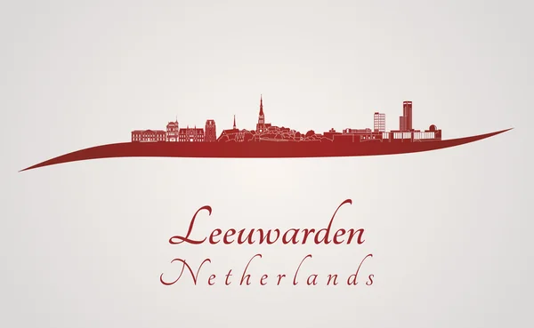 Leeuwarden skyline i rött — Stock vektor
