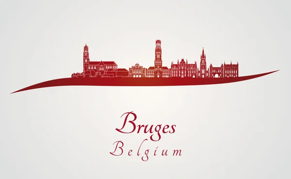 Skyline di Bruges in rosso — Vettoriale Stock