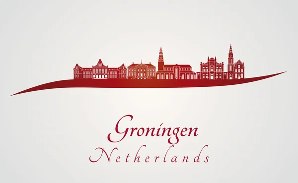 Groningen skyline in het rood — Stockvector