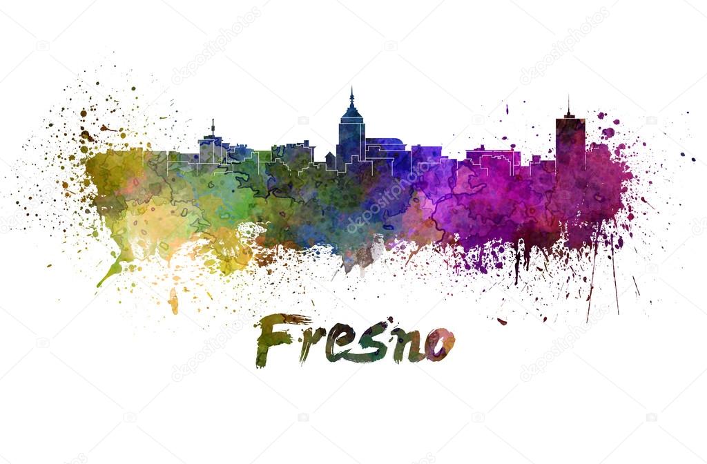 Fresno skyline in watercolor