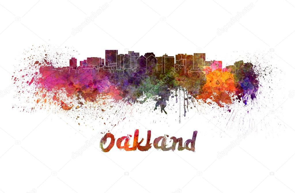 Oakland skyline in watercolor