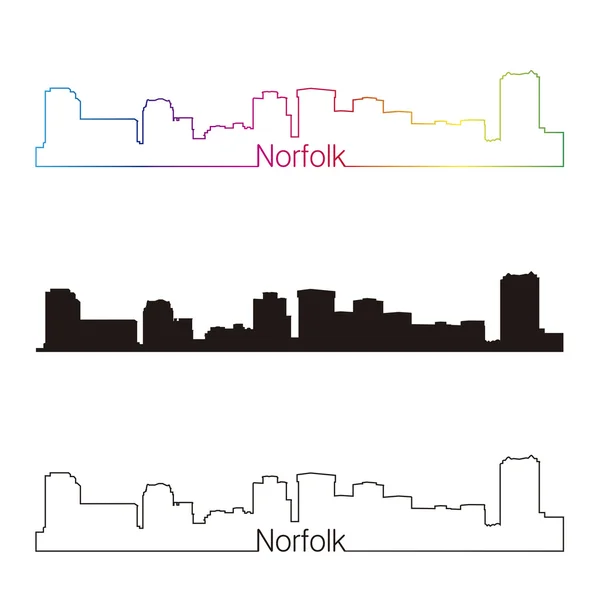 Norfolk skyline linearer Stil mit Regenbogen — Stockvektor