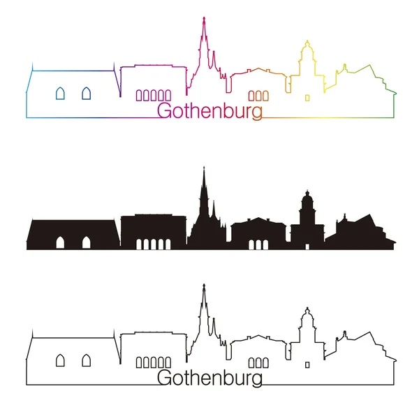 Skyline di Goteborg in stile lineare con arcobaleno — Vettoriale Stock