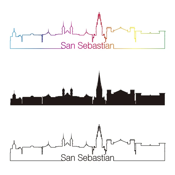 San Sebastian skyline lineaire stijl met regenboog — Stockvector