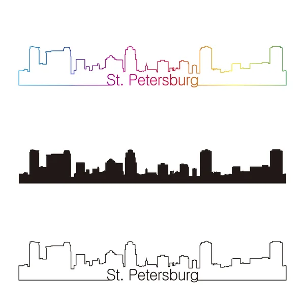 St. Petersburg skyline linjär stil med regnbåge — Stock vektor