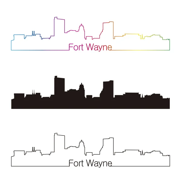 Fort Wayne panoramę liniowy stylu z rainbow — Wektor stockowy