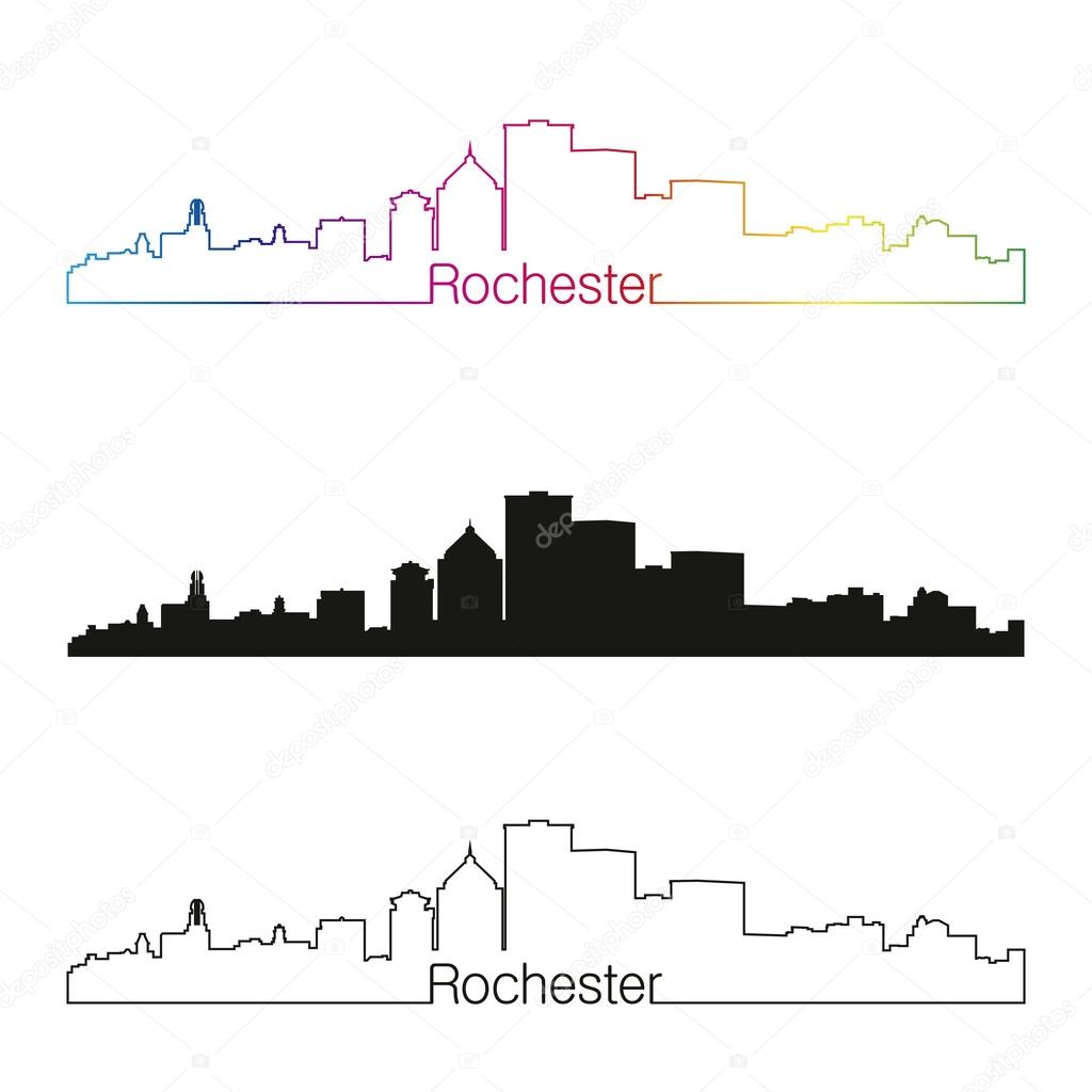 Rochester skyline linear style with rainbow