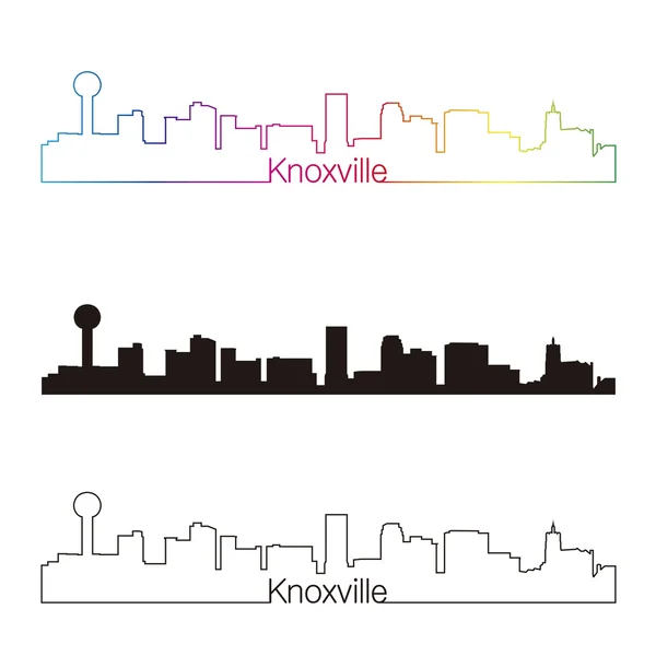 Stile lineare dello skyline di Knoxville con arcobaleno — Vettoriale Stock