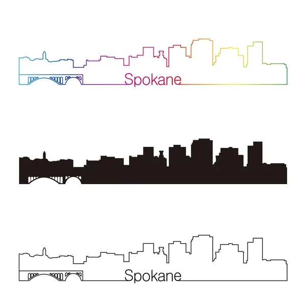 Spokane skyline linearer Stil mit Regenbogen — Stockvektor