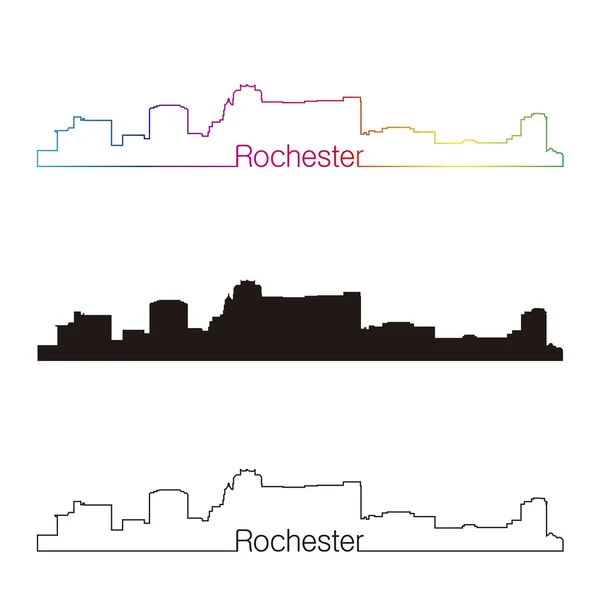 Rochester mn skyline linearer stil mit regenbogen — Stockvektor